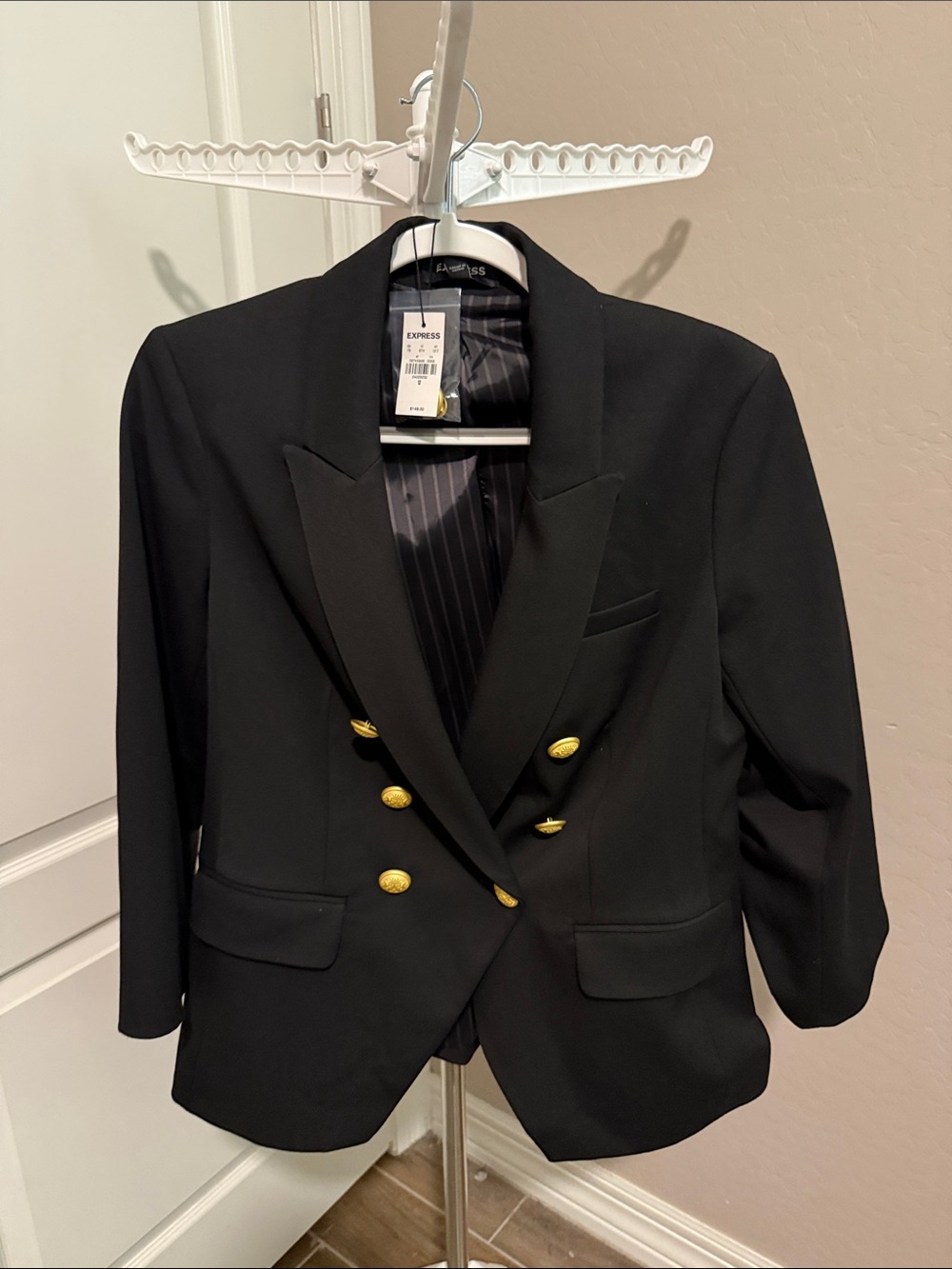Express Black Double-Breasted Gold-Button Blazer